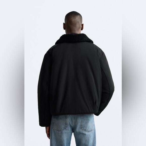 MEN ZARA BLACK MATCHING COLLAR PUFFER JACKET Size Medium - Picture 6 of 13